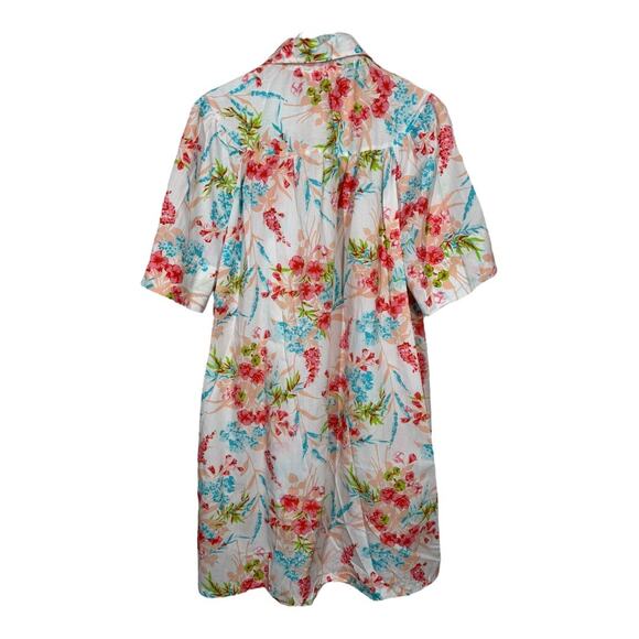 Vintage 70s Sears The Comfort Coat Floral House Dress Medium White Pink Cottage - Picture 3 of 5